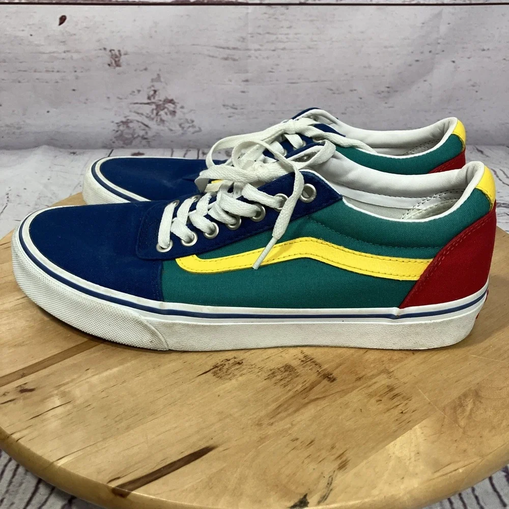 Vans Old Skool Multicolor Skate Shoes Blue Green Yellow Women‎ Size 8.5